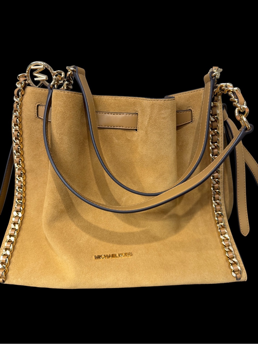 Michael Kors Camel Suede Shoulder Bag with Gold Chain